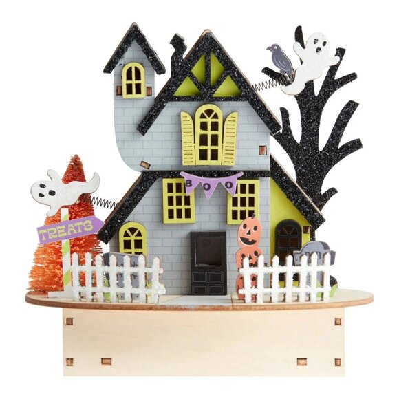 WORLD MARKET Laser Cut Wood Pumpkin Pile House LED LIGHTS HALLOWEEN BRAND NEW - Picture 11 of 11